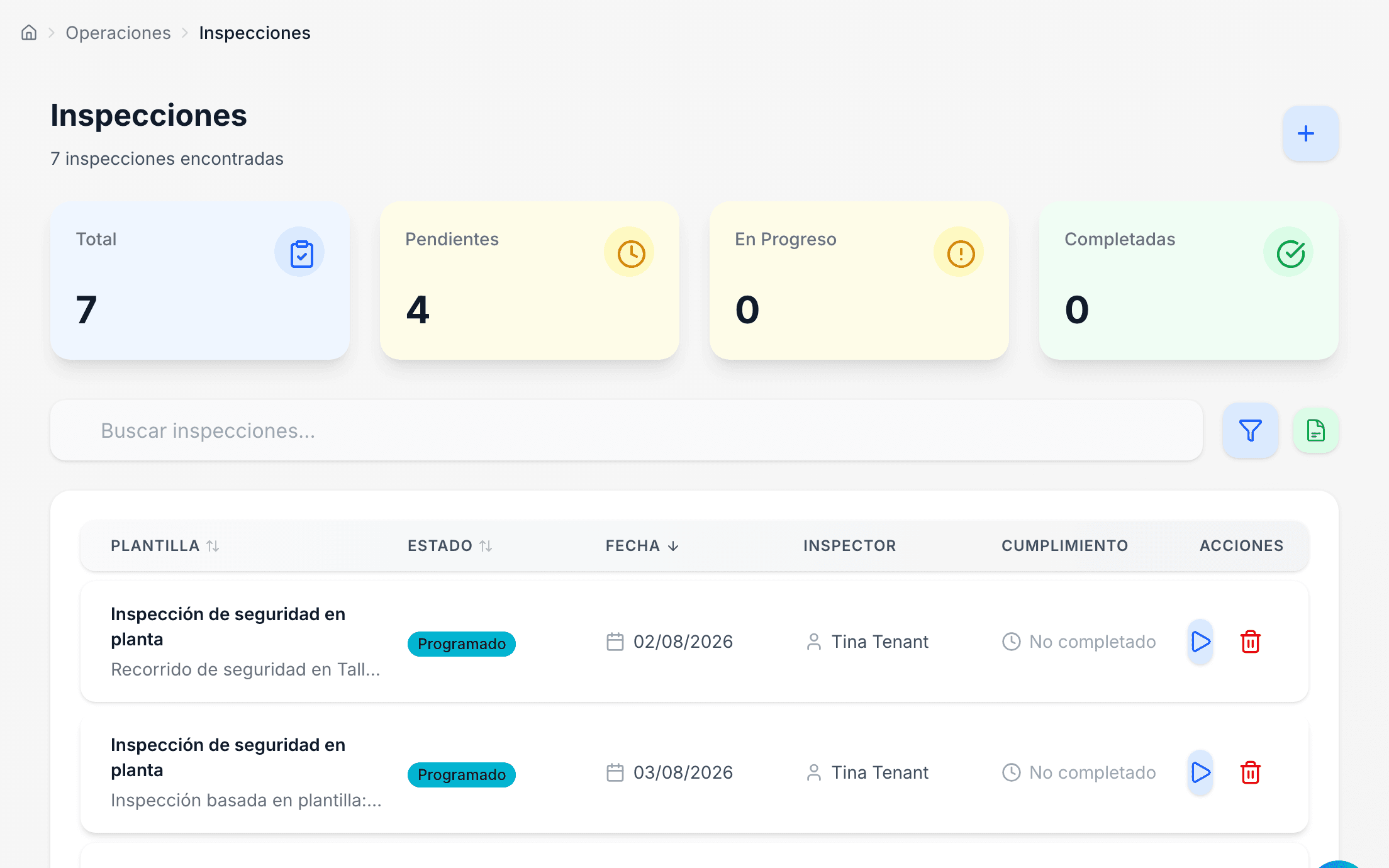 inspecciones de seguridad programadas, hechas y revisadas