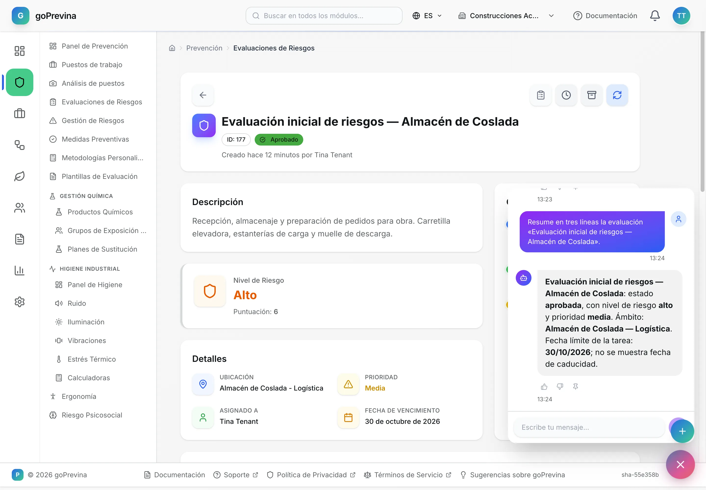 Nora resume una evaluación de riesgos en el panel de chat
