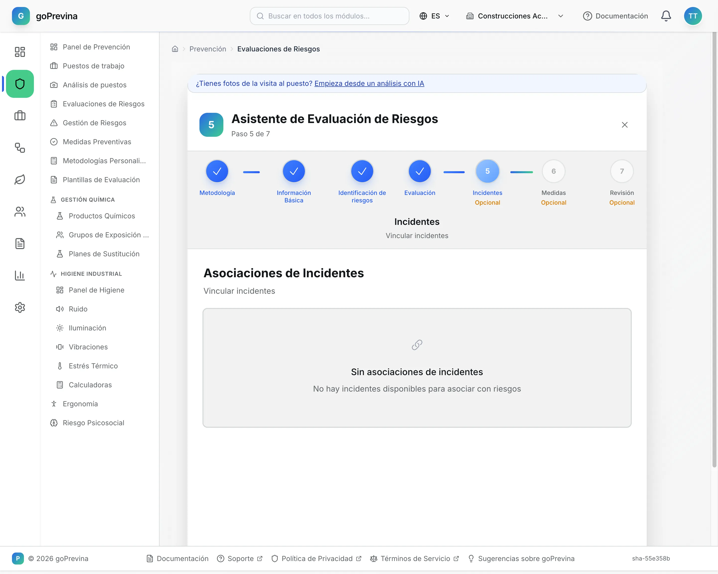 Paso Incidentes sin asociaciones