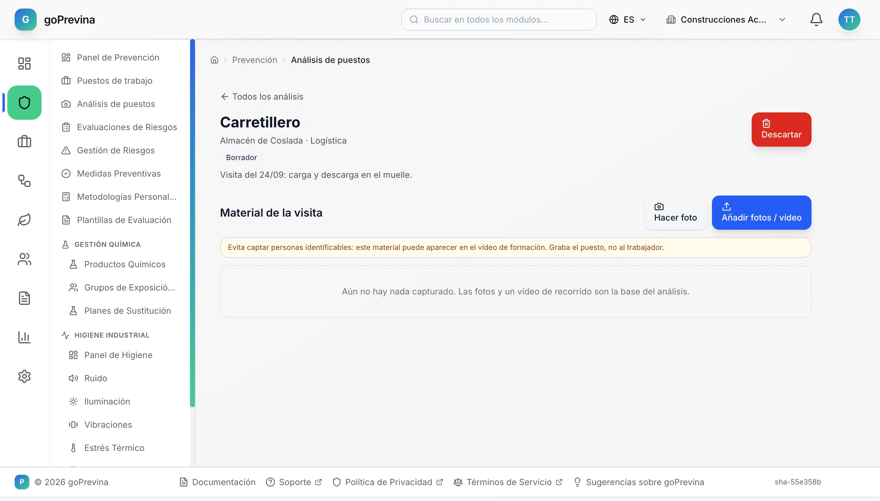 Análisis del puesto de carretillero, todavía sin material